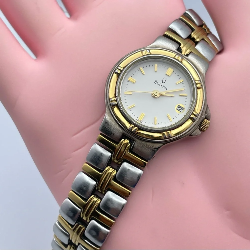 Classic Bulova Two Tone Date Watch Stainless Steel Gold Silver New Battery